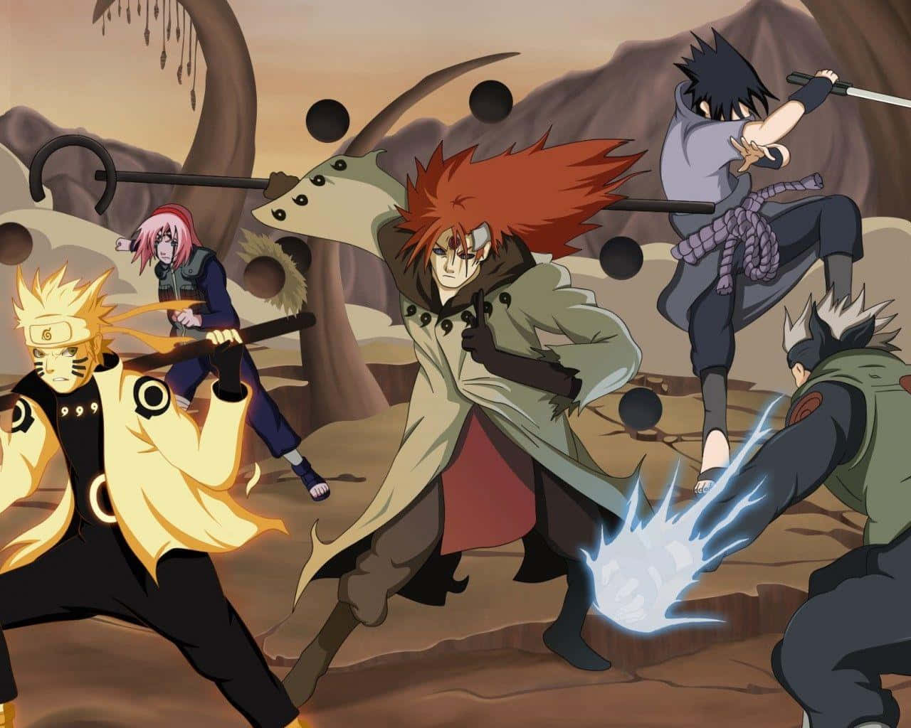 An Epic Battle Unfolds in Ninja World Wallpaper