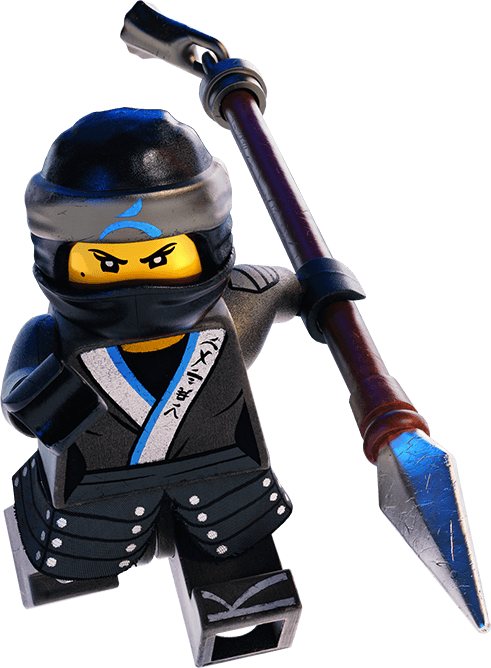 Ninjago_ Blue_ Ninja_ Lego_ Figure_with_ Spear PNG