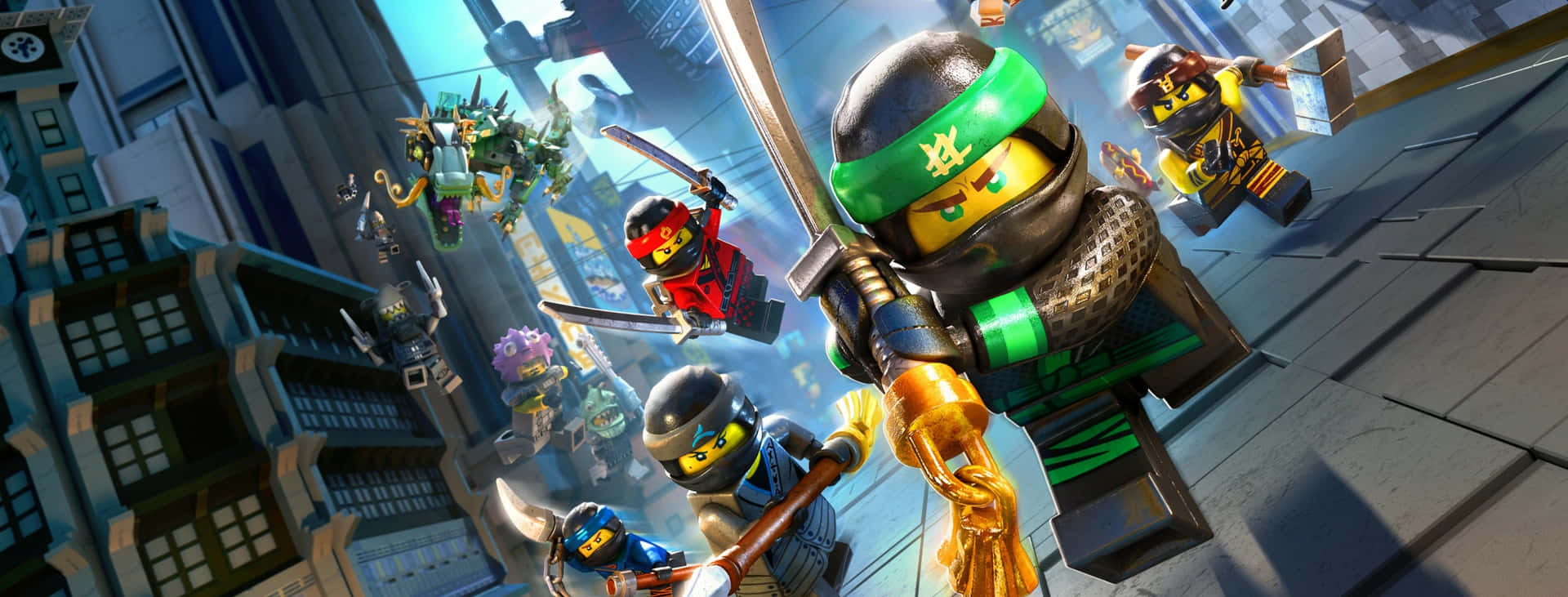 Ninjas Rushing From The Lego Ninjago Movie Wallpaper
