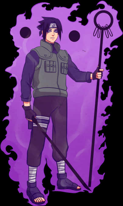 Ninjawith Staffand Purple Aura PNG