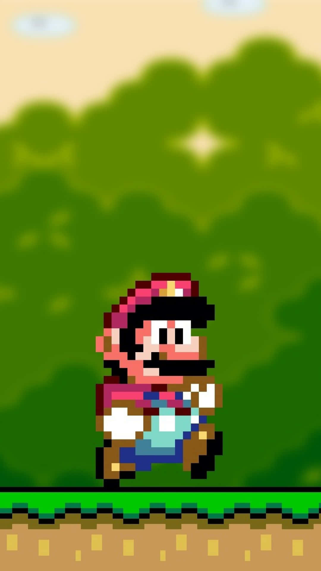 A Pixelated Image Of Mario Running Through A Forest Wallpaper