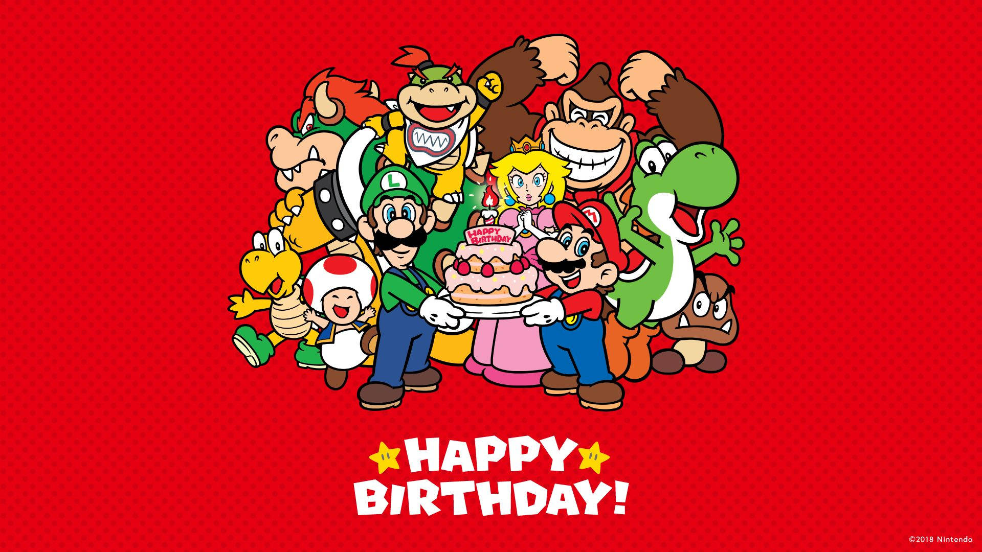 Birthday greetings with Nintendo Super Mario characters wallpaper