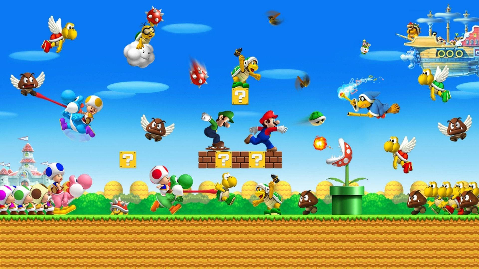 Get ready to explore a world of adventure with Nintendo's Super Mario! Wallpaper
