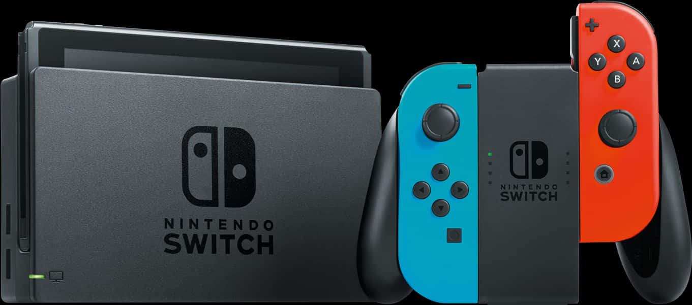 Nintendo Switch Consoleand Joy Con Controllers PNG