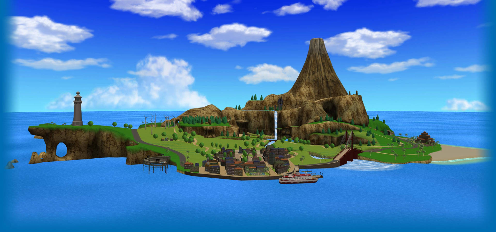 Nintendo Wii Sports Resort Wuhu Island Wide Angle Visning Tapet Wallpaper