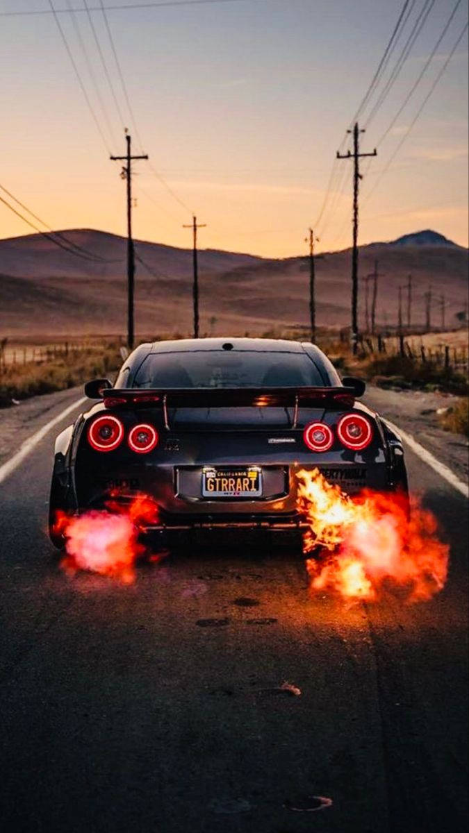 Nissan GTR Car With Flames Wallpaper