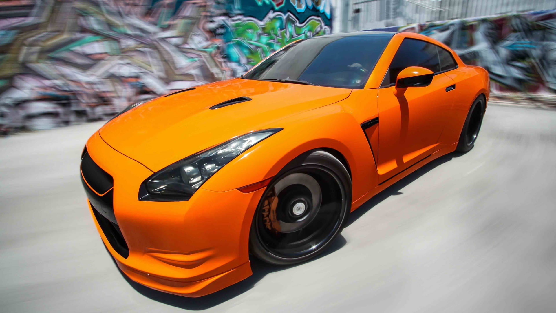Nissan Skyline GTR R35 Orange Blurred Walls Wallpaper