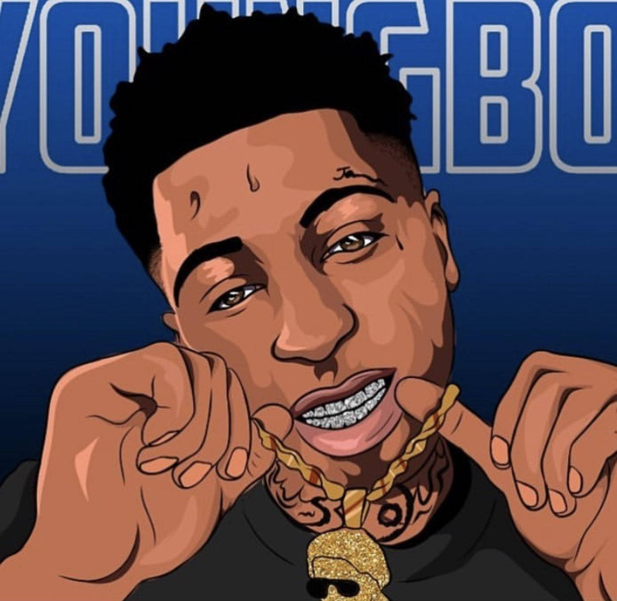 Nle Choppa Cartoon Showing His Necklace Wallpaper