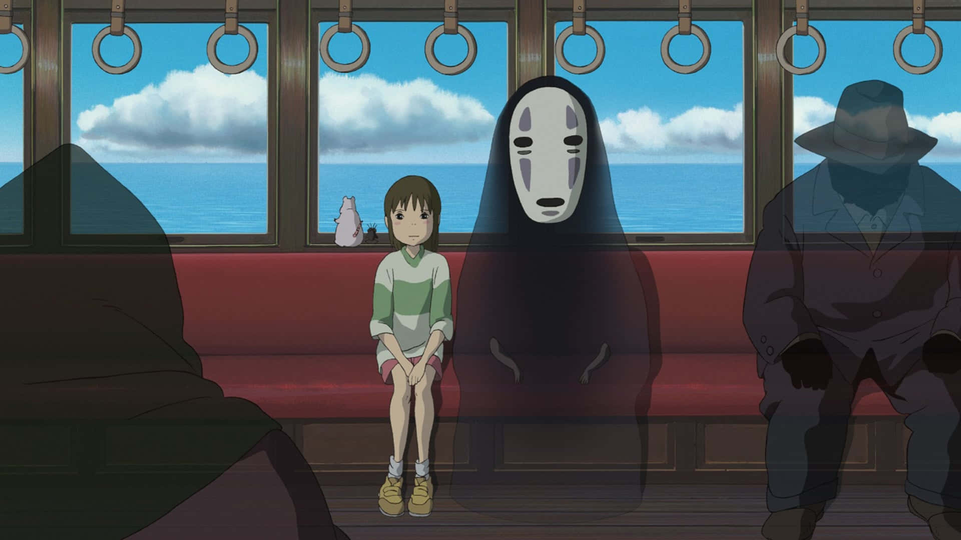 No Face Beside Chihiro In Spirited Away Movie Wallpaper