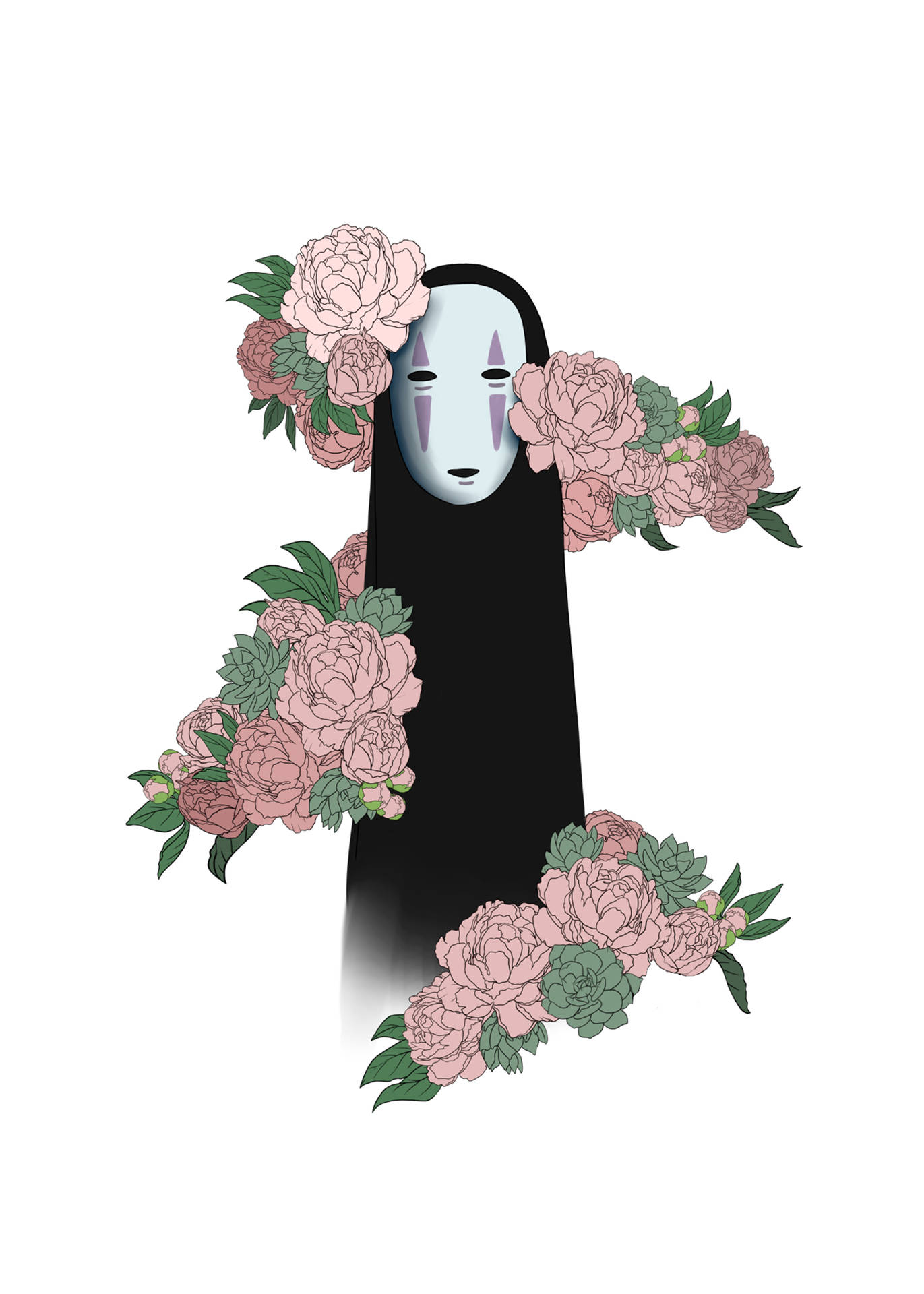 No-Face Floral Artwork Wallpaper
