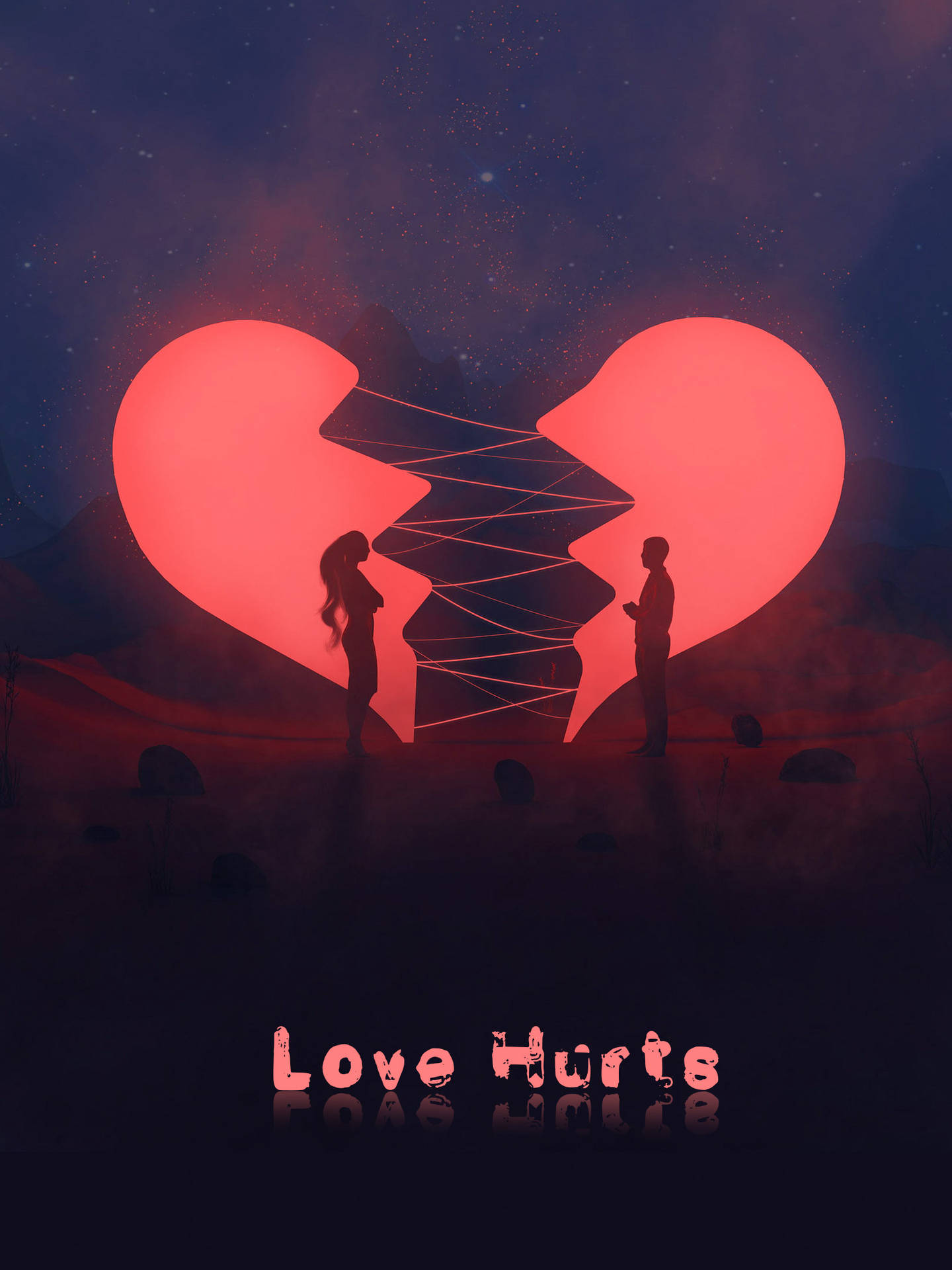 No Love Couple With Broken Heart Background