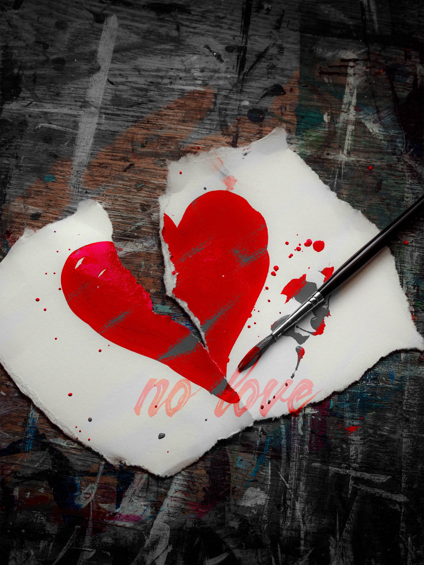 No Love Painted Broken Heart Wallpaper