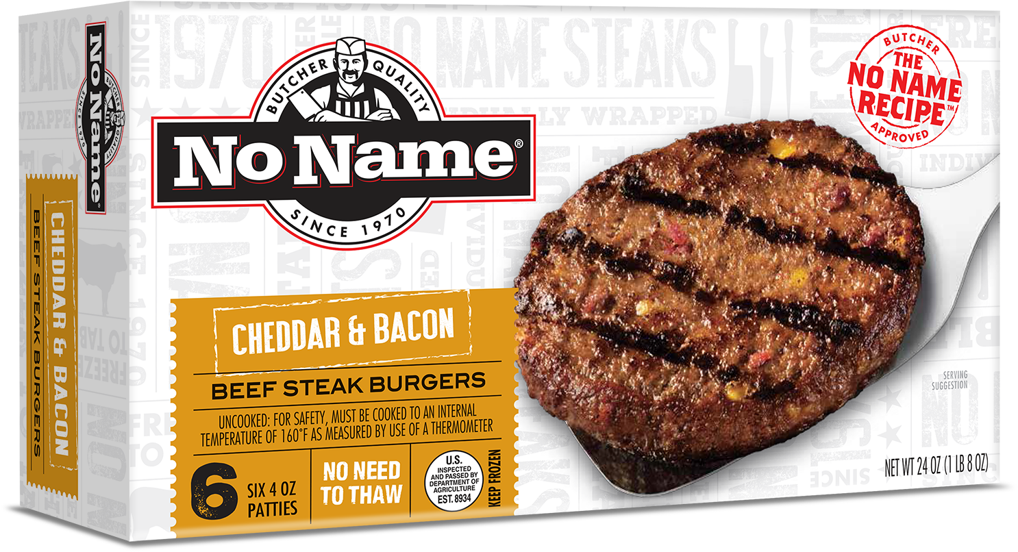 No Name Cheddar Bacon Beef Steak Burgers Box PNG