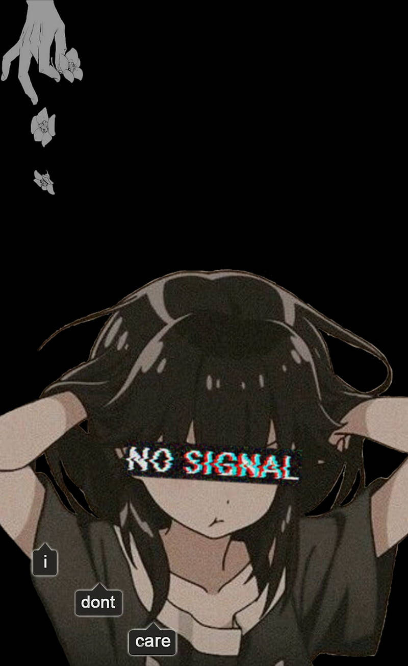 Ingen Signal Udfordrende Anime Pige Smartphone Wallpaper Wallpaper