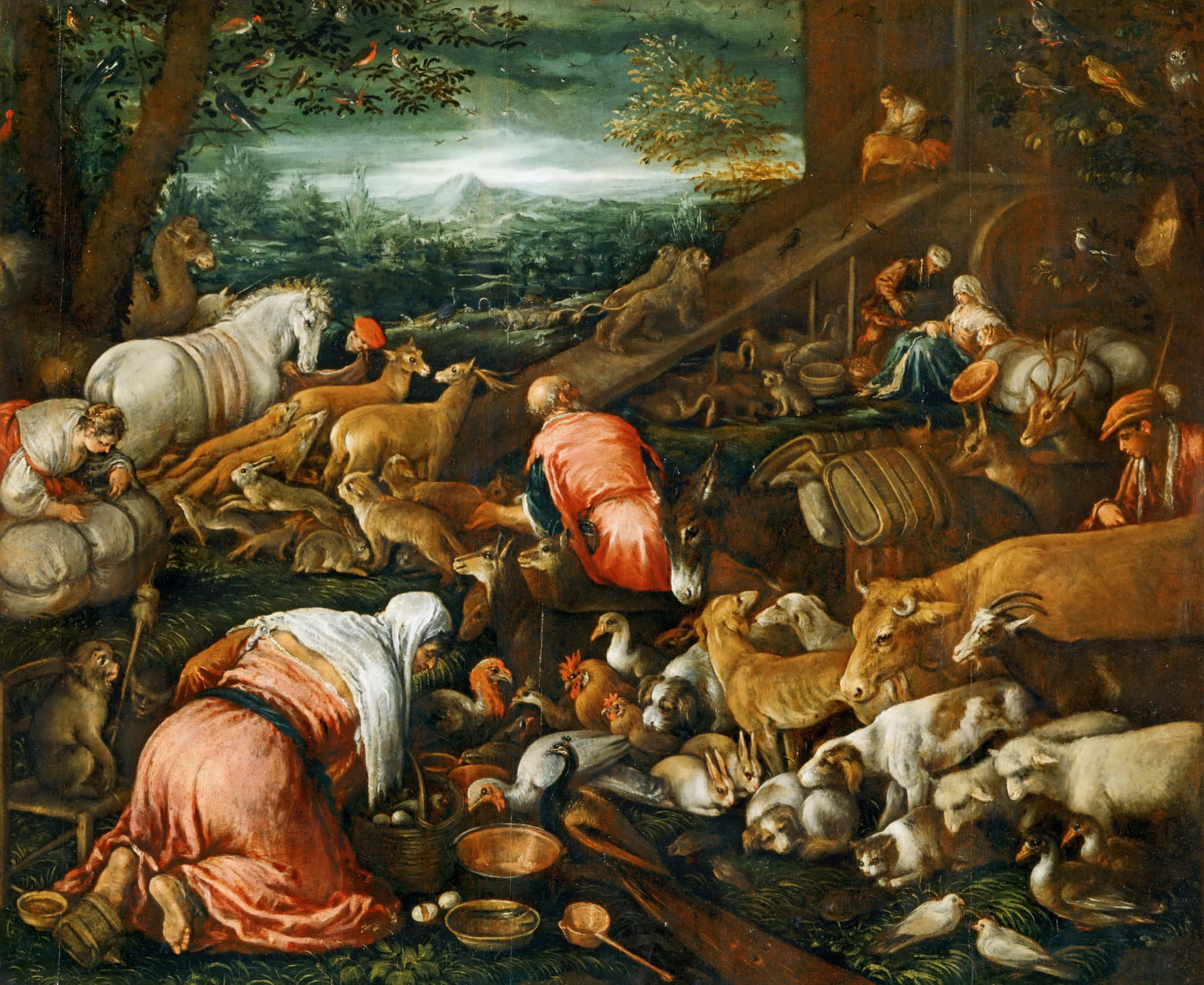 Noa,hans Familj Och Alla Djur Överlever De Allvarliga Översvämningarna Ombord På Arken.