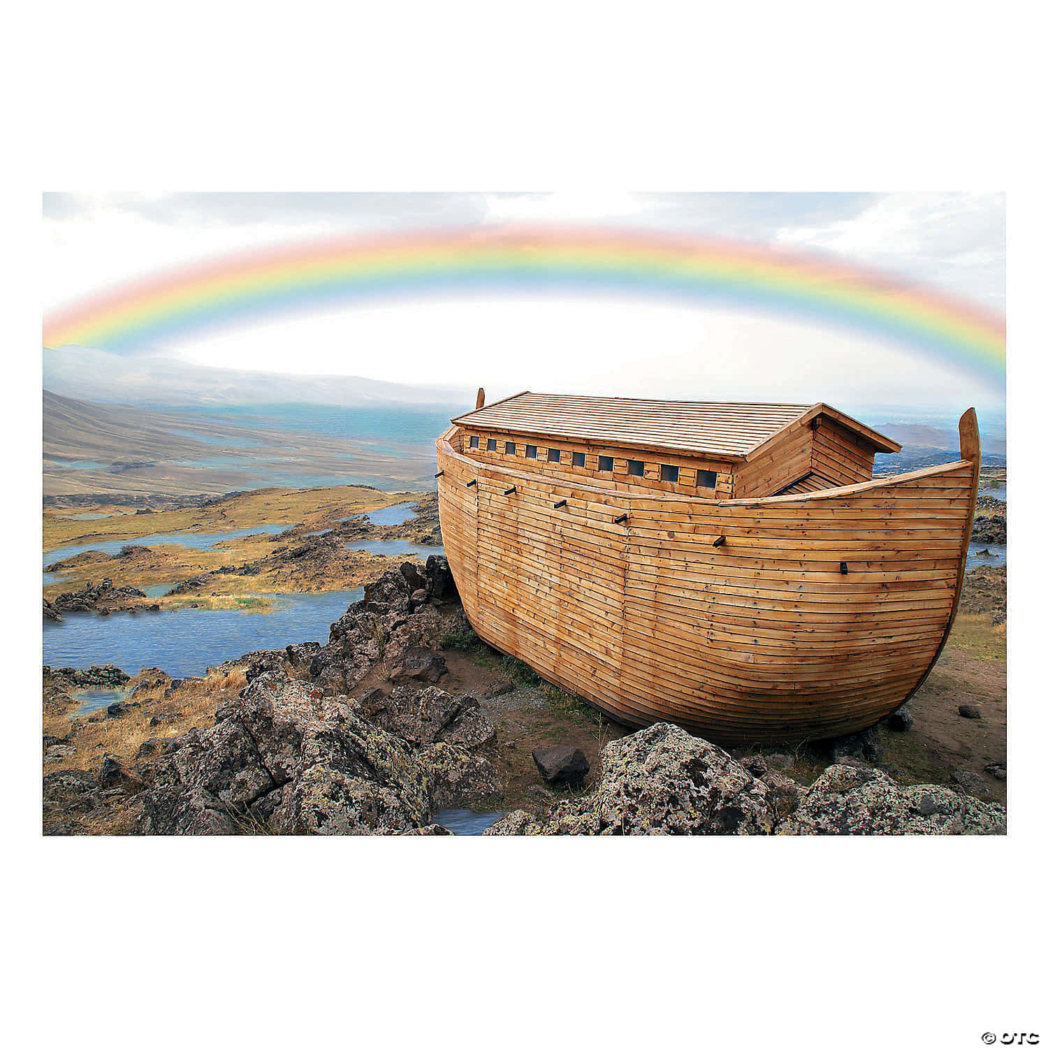 A faithful recreation of the biblical Noah's Ark towering over the waters.