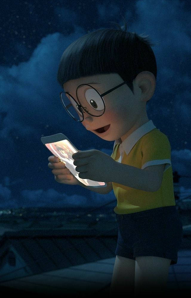 Nobita ser på sin telefon Wallpaper