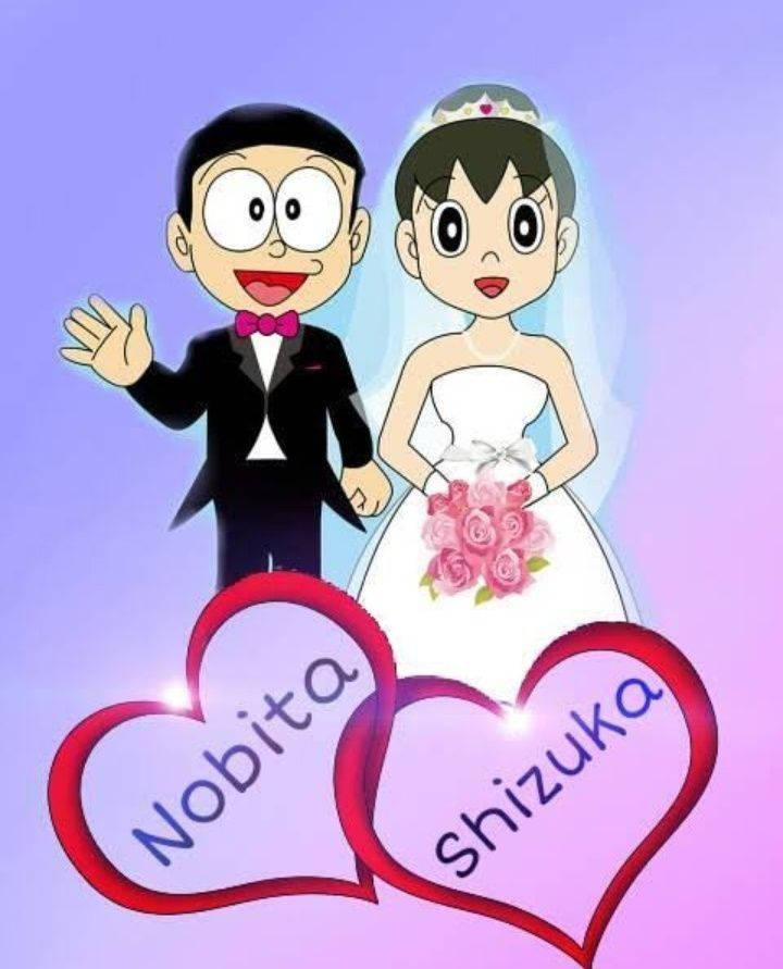 Nobita Shizuka HD Purple Wedding Wallpaper