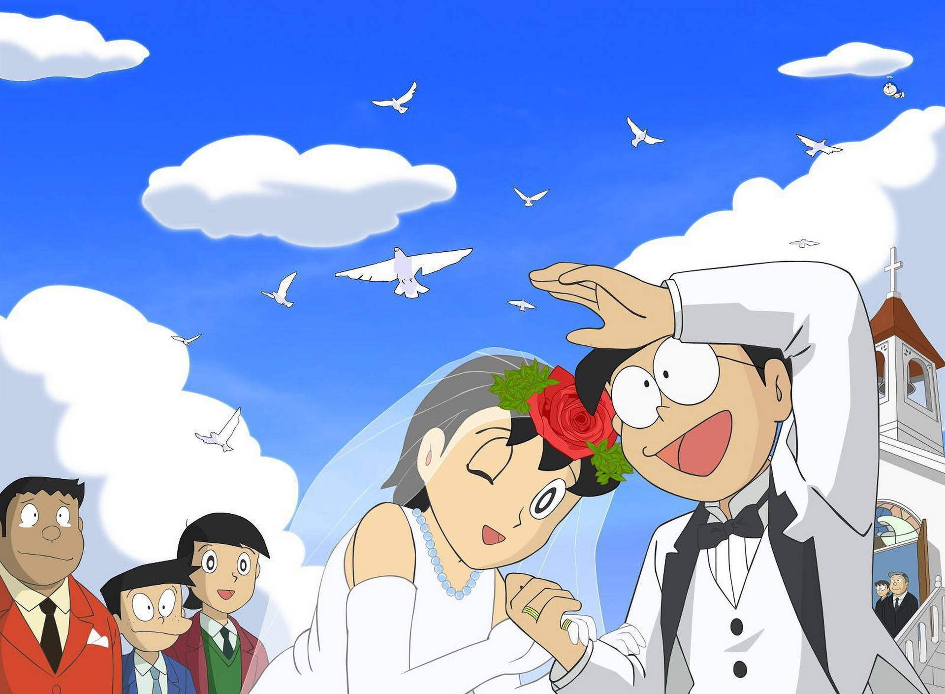 Nobita Shizuka HD Wedding Day Wallpaper