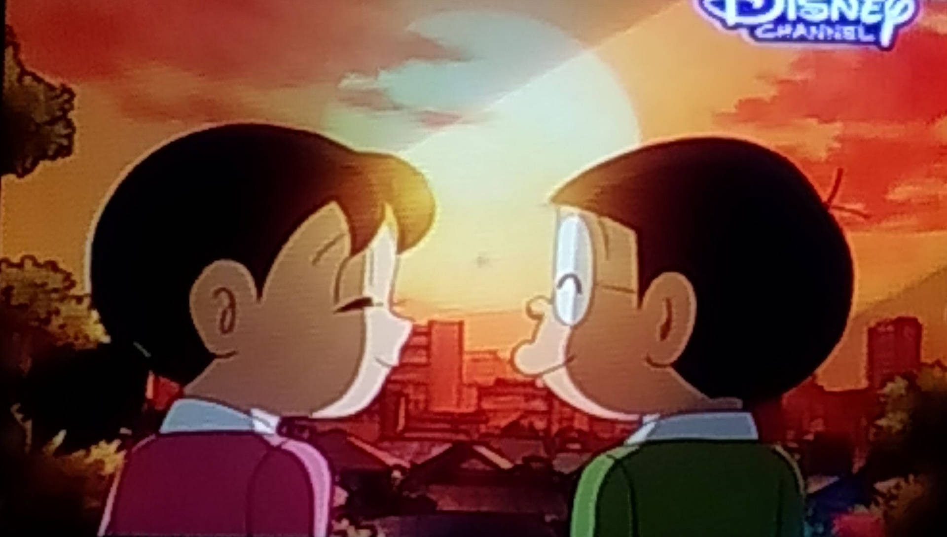 Download Nobita Shizuka Love Story Sunset Sky Wallpaper 