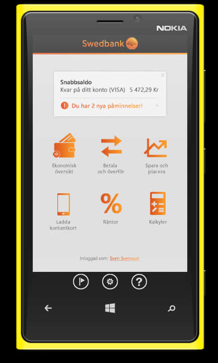 Nokia Smartphone Banking App Screen PNG