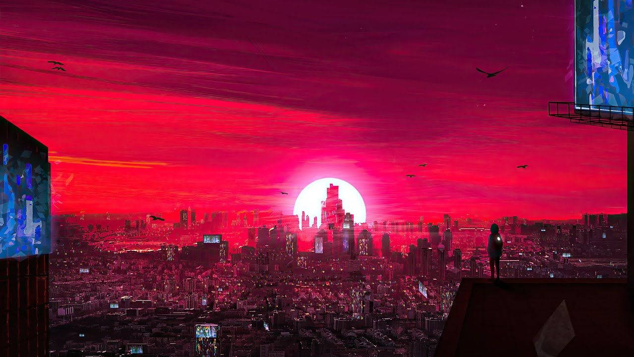 Non Copyrighted Red Sunset And City Wallpaper