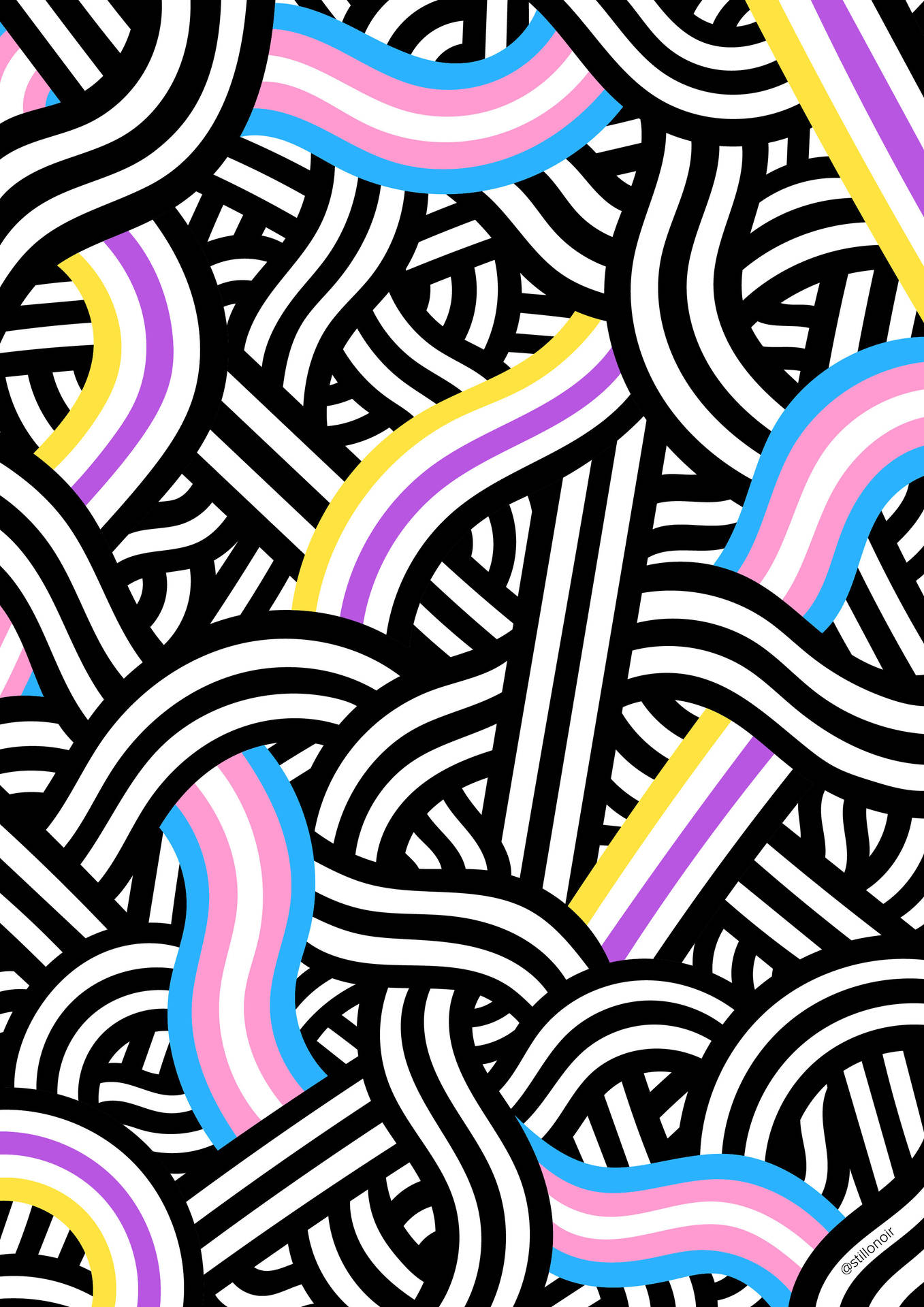 A Black And White Pattern With Colorful Lines Wallpaper