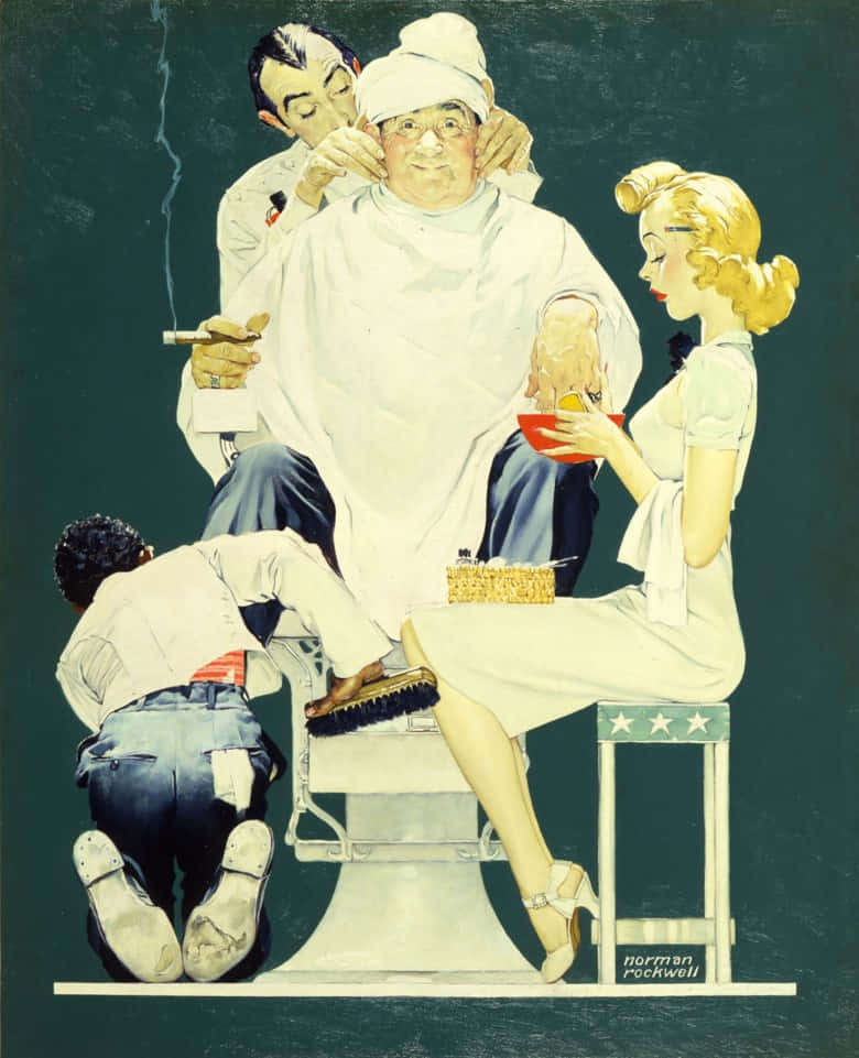 A Poster Of A Man Getting His Hair Cut