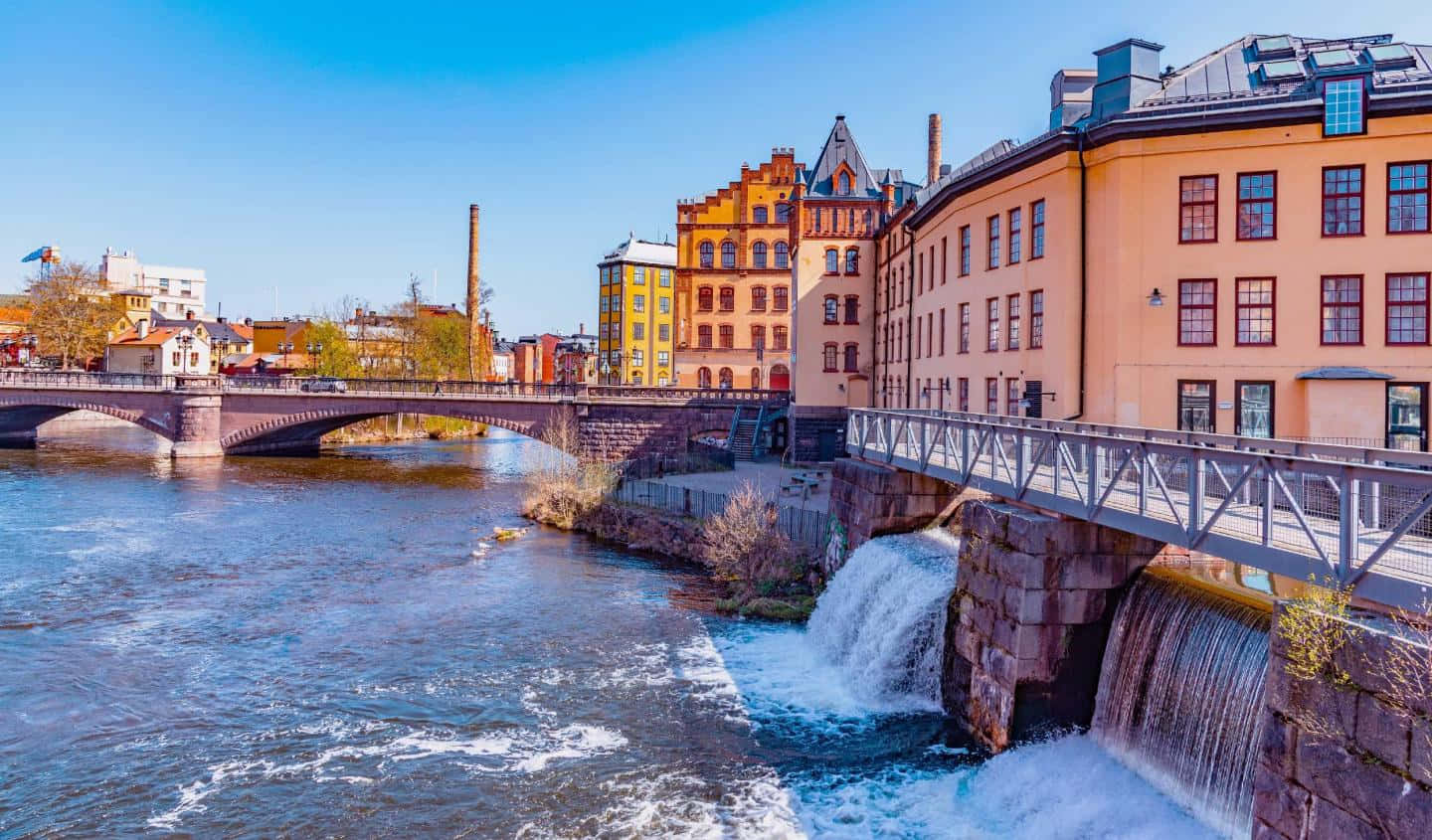 Norrkoping Riverfront Industrial Heritage Sweden Wallpaper