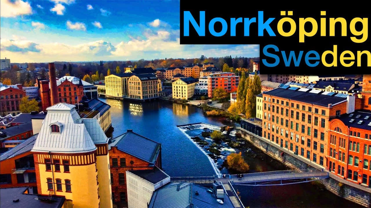 Norrkoping Sweden Riverfront Aerial View Wallpaper