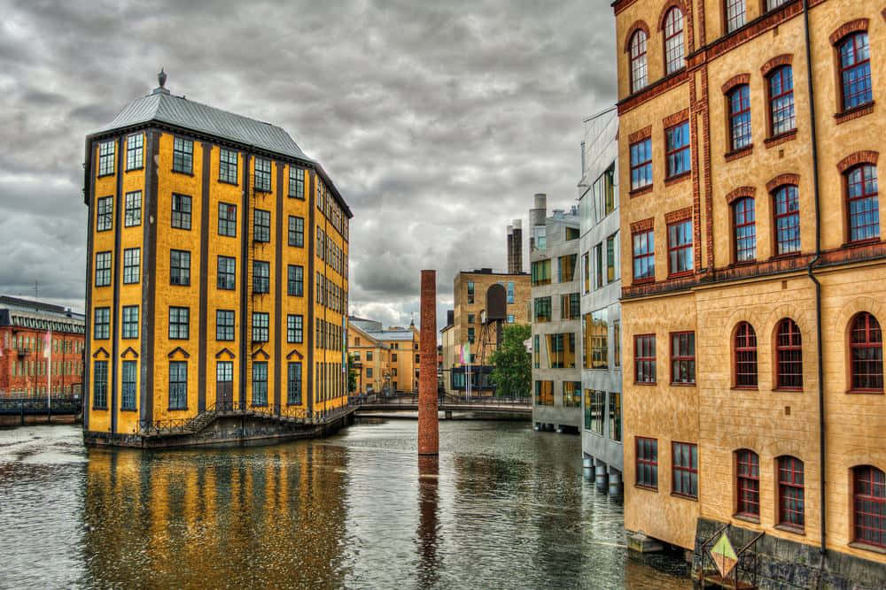 Norrkoping Waterfront Architecture Wallpaper
