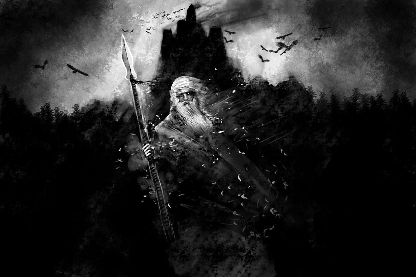 Billede af Odin og Sleipnir, Ride af Asgard skyrim som et baggrundsbillede. Wallpaper