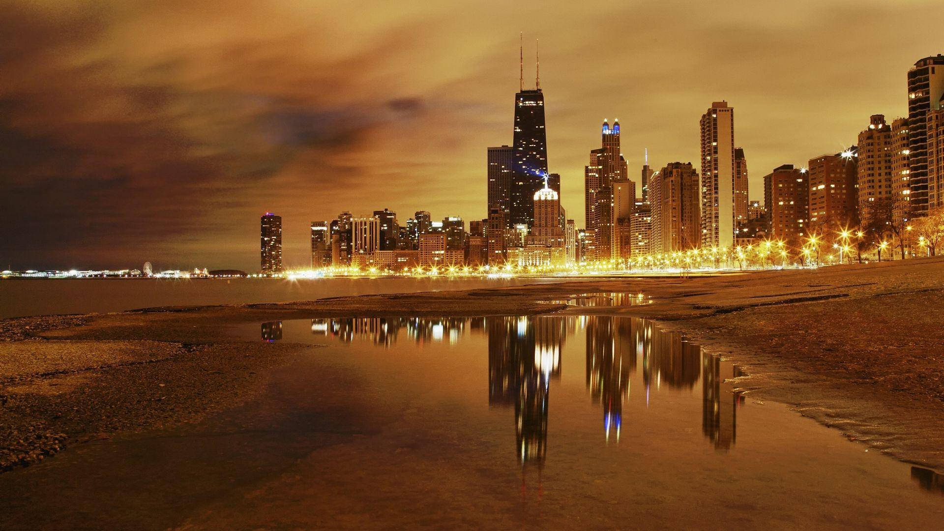 North Avenue Beach Chicago Skyline Sepia Tone Wallpaper