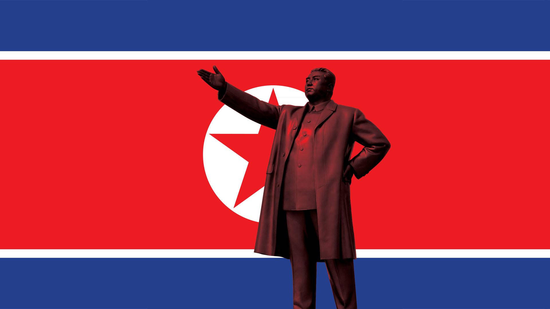 North Korea Flag And Kim Il-sung