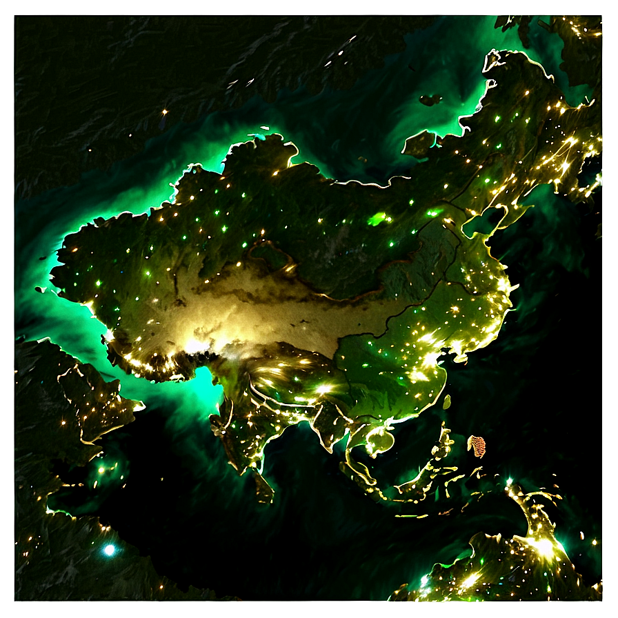 North Korea Night Lights Satellite Png Etq52 PNG