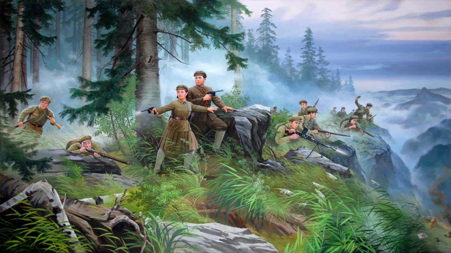 A Painting Of Soldiers On A Mountain