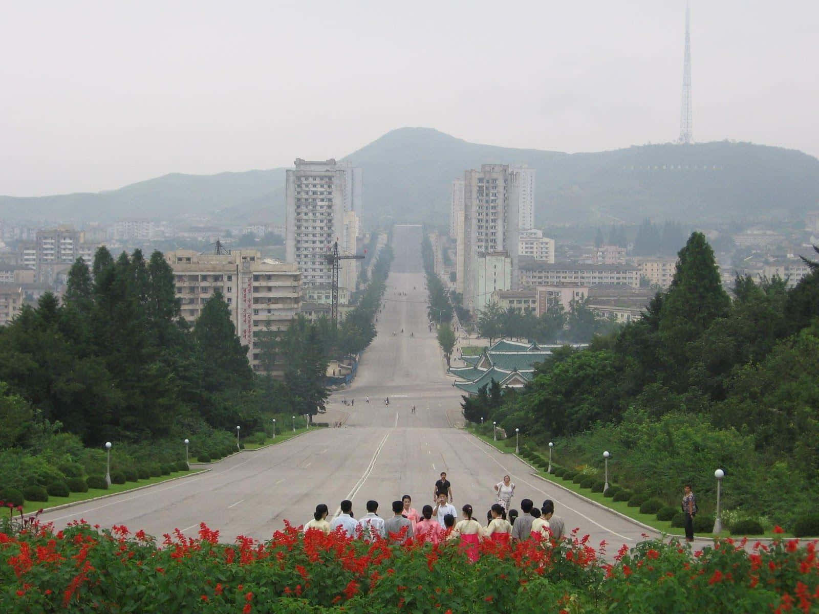 Nordkoreanskabyggnader Upplysta På Natten