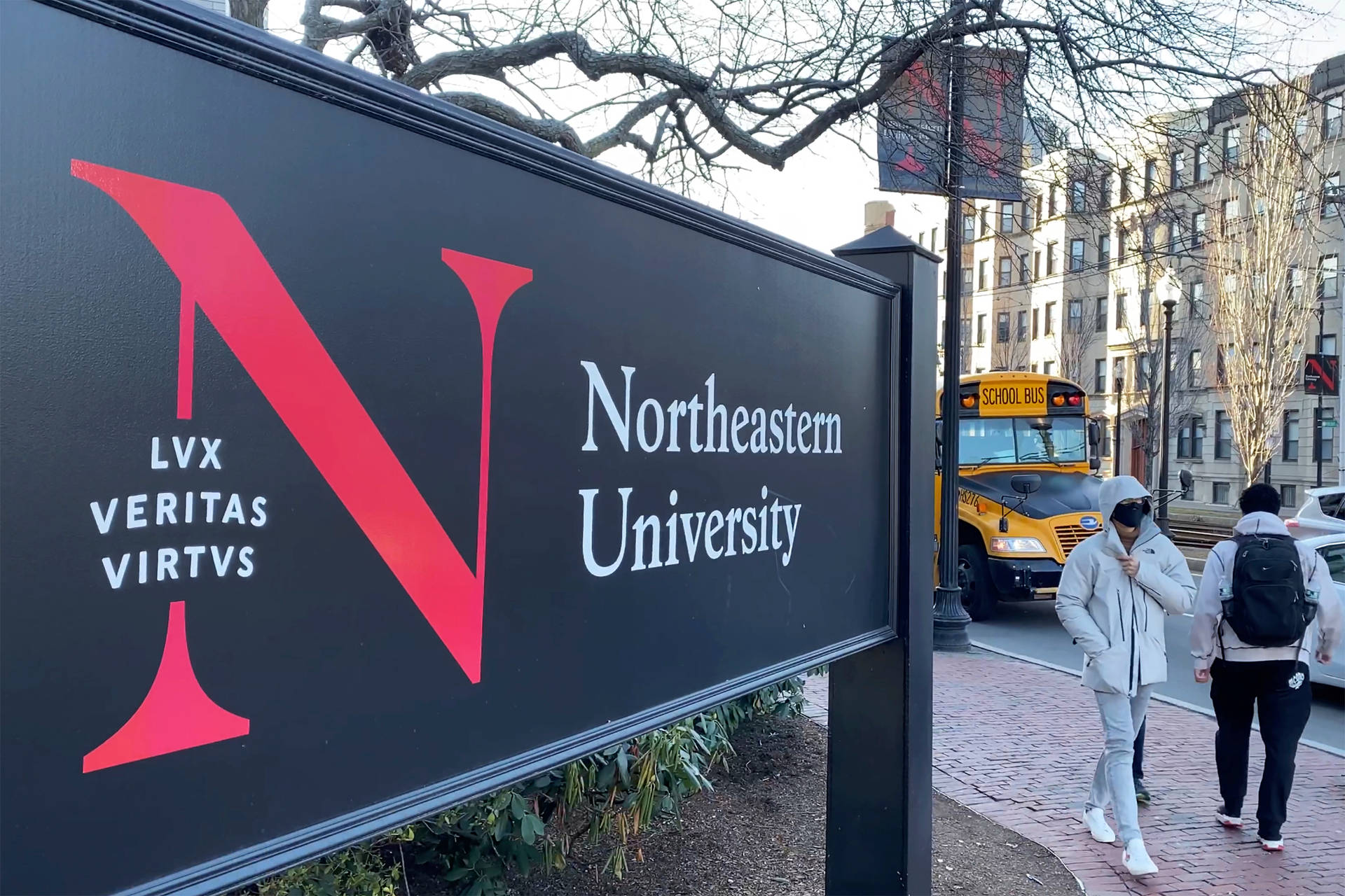 "Northeastern University Logo and Motto in Full Bloom" Wallpaper