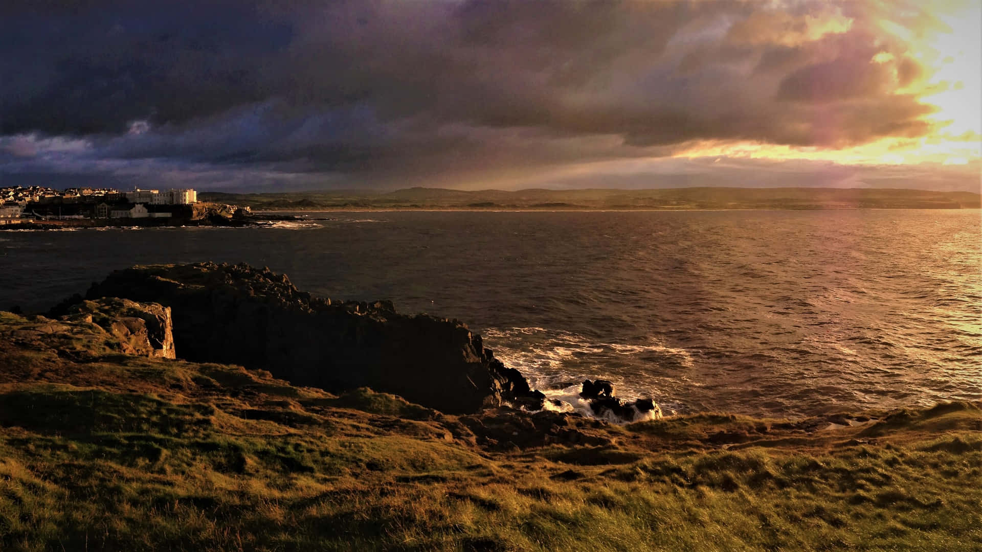 Northern Ireland Coastline Cloudy Sunset Wallpaper