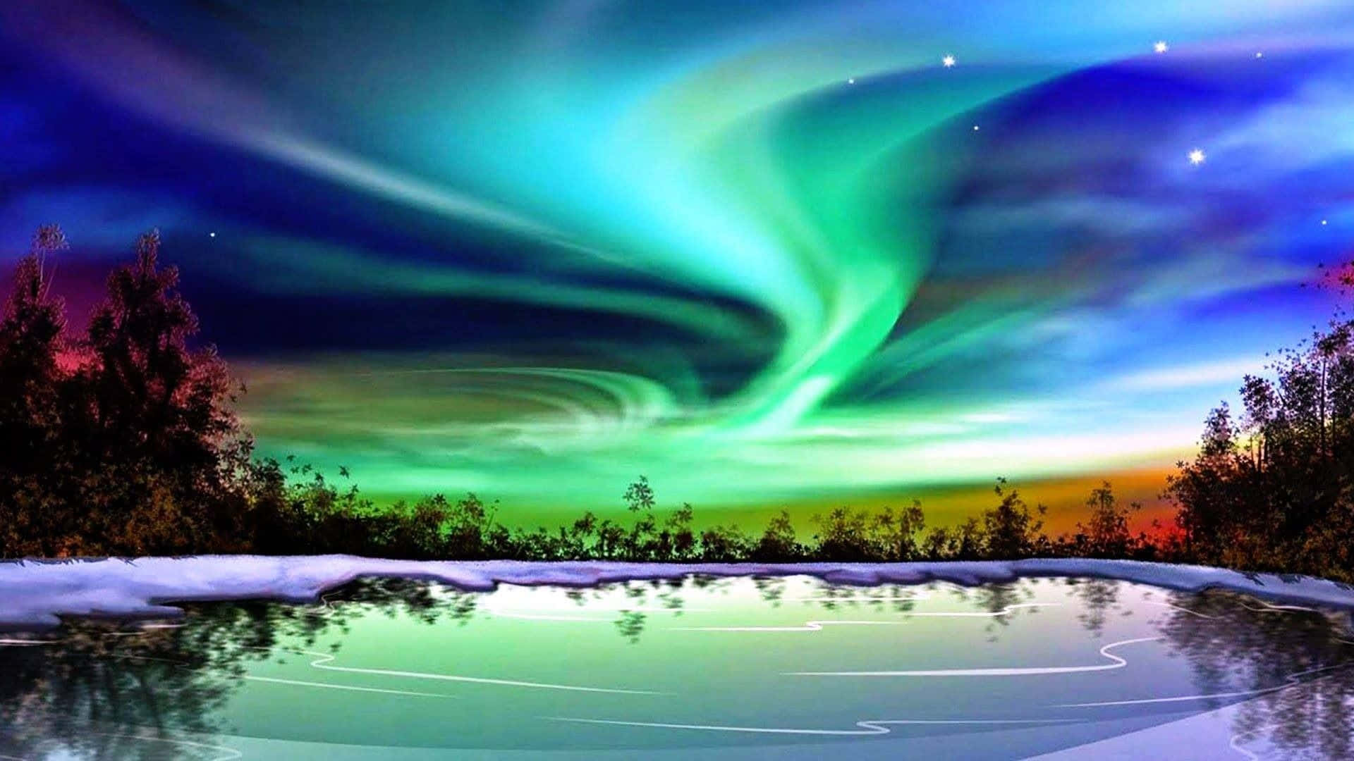Denordlige Lys Fortryller Det Arktiske Himmelvand.