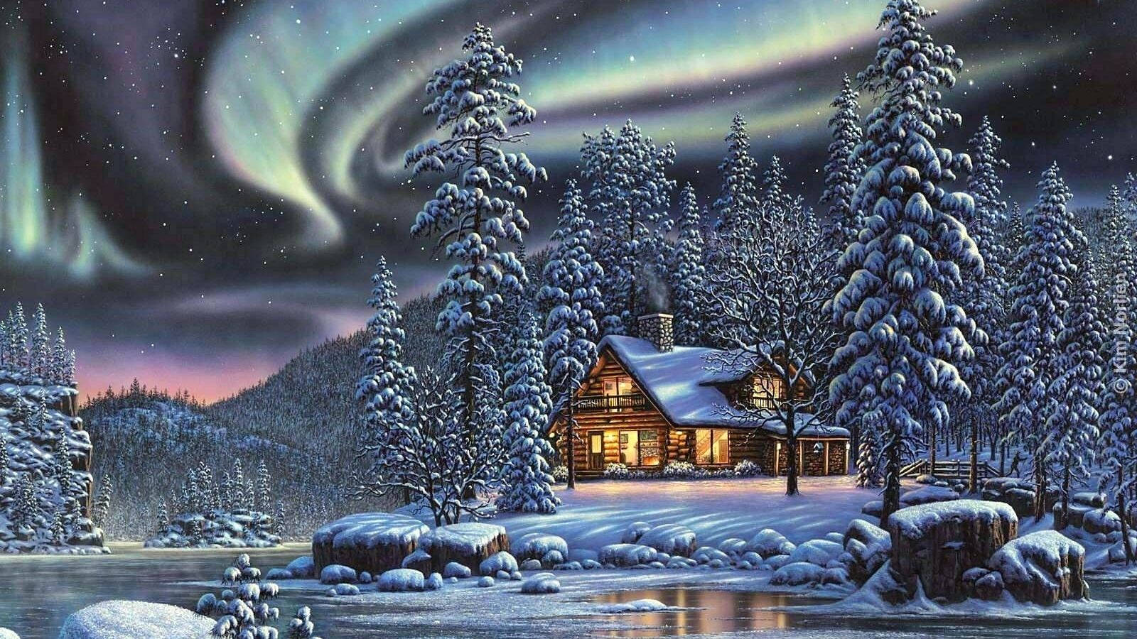 Northern Lights Winter Landscape Wallpaper