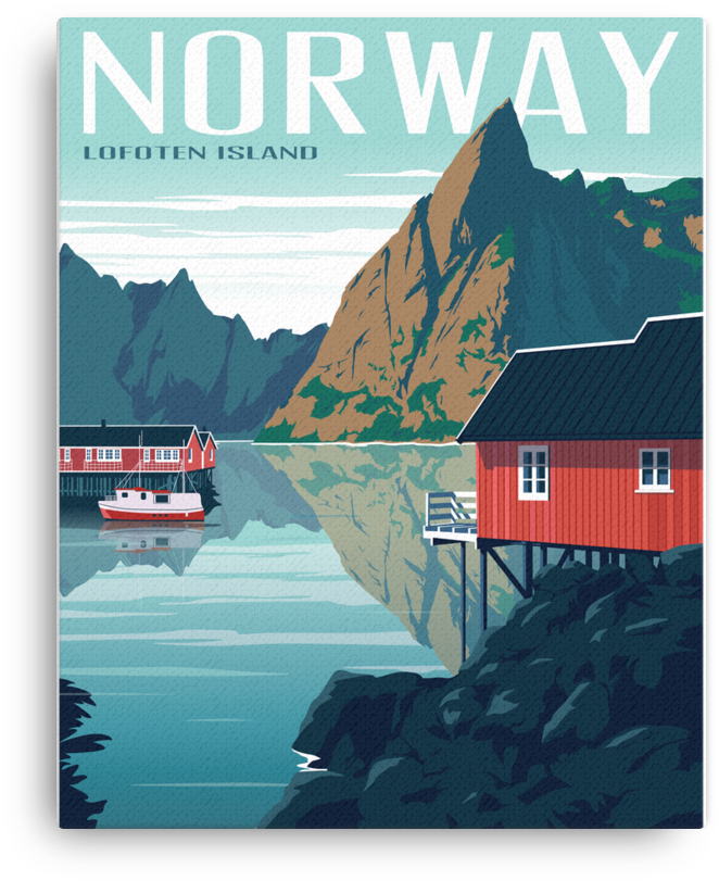 Norway Lofoten Islands Vintage Travel Poster PNG