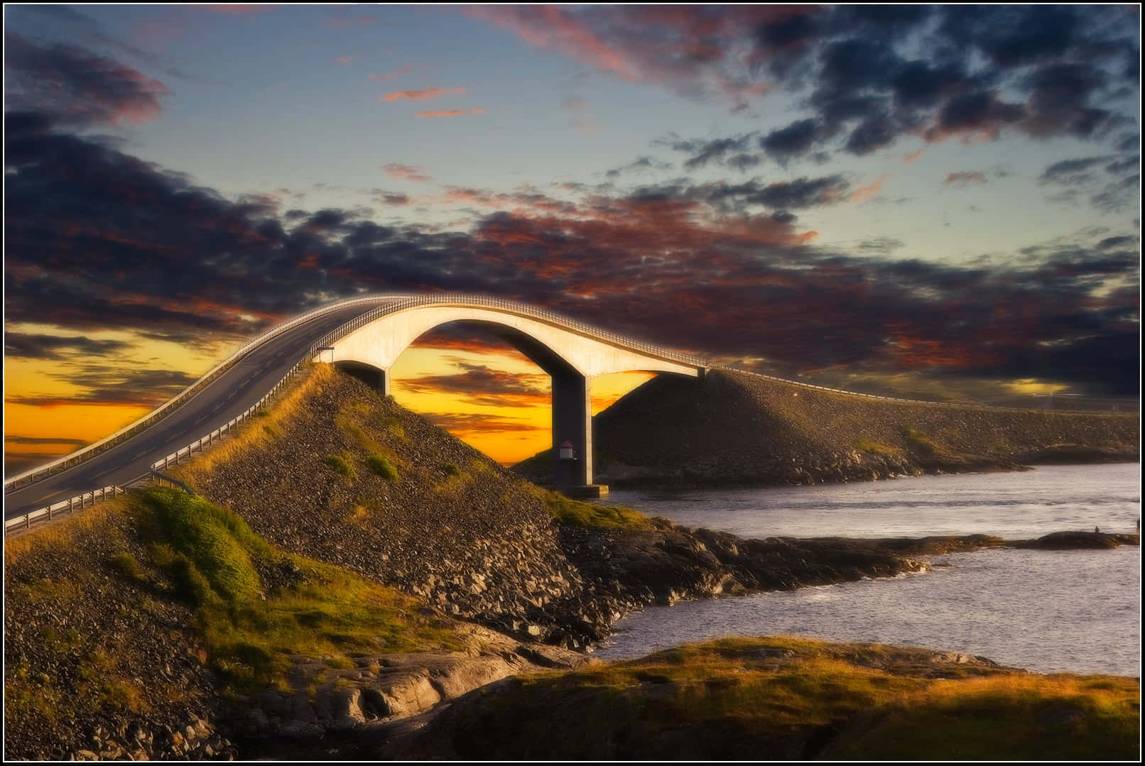 Norway Storseisundet Bridge At Sundown Wallpaper
