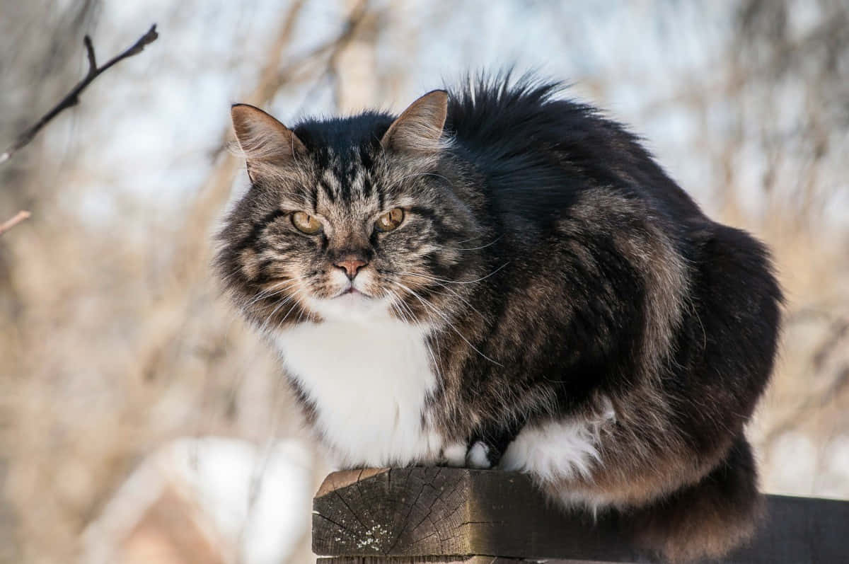 Majestic Norwegian Forest Cat in Nature Wallpaper