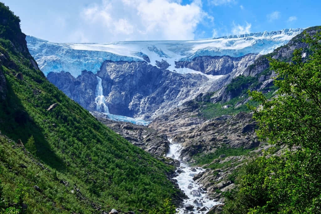 Norwegian Glacierand Waterfall Wallpaper