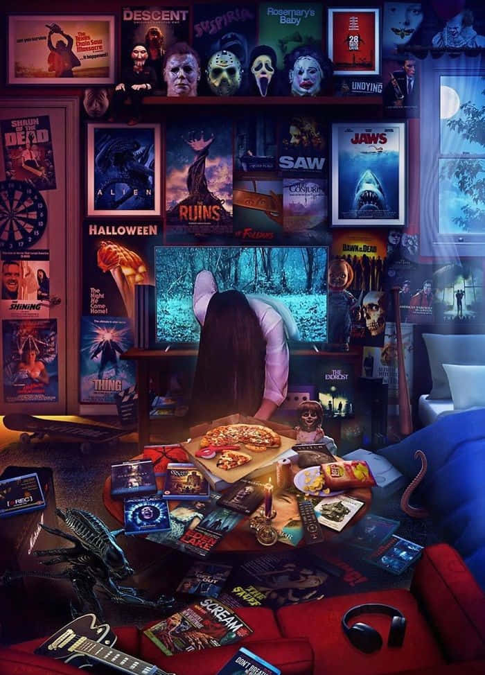 A Room With Many Posters And Movies On The Wall
