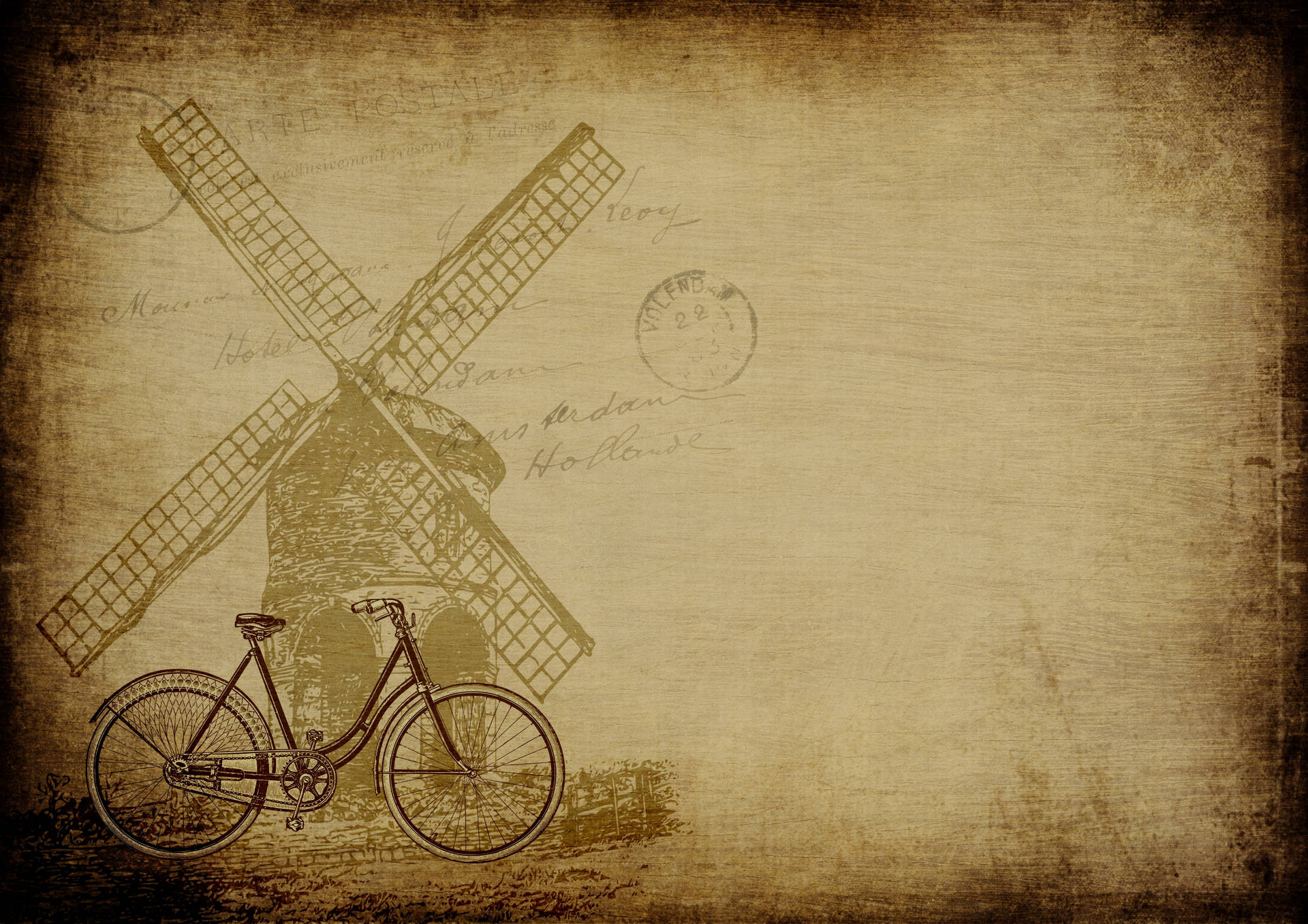 Nostalgic Windmill Bike Wallpaper
