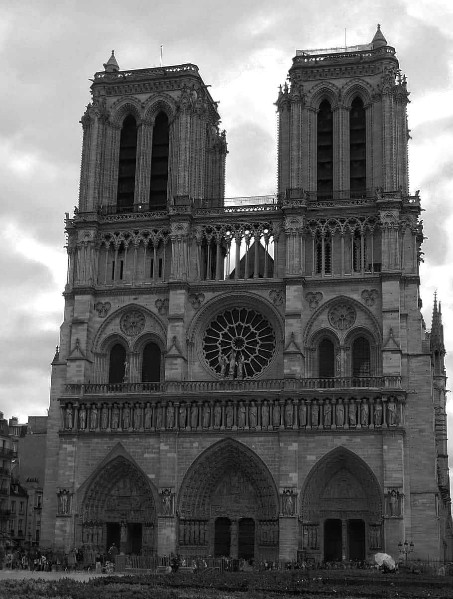 Catedralde Notre Dame En Blanco Y Negro. Fondo de pantalla