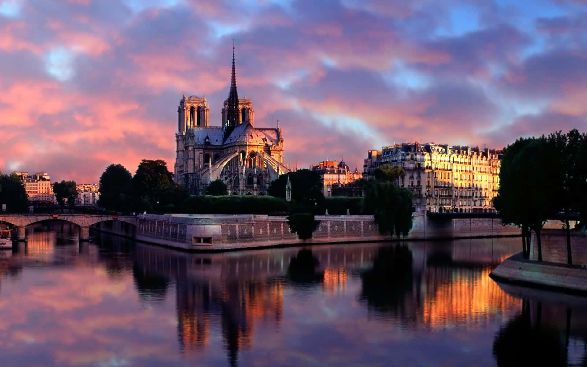 Notre Dame Cathedral During Sunset Wallpaper