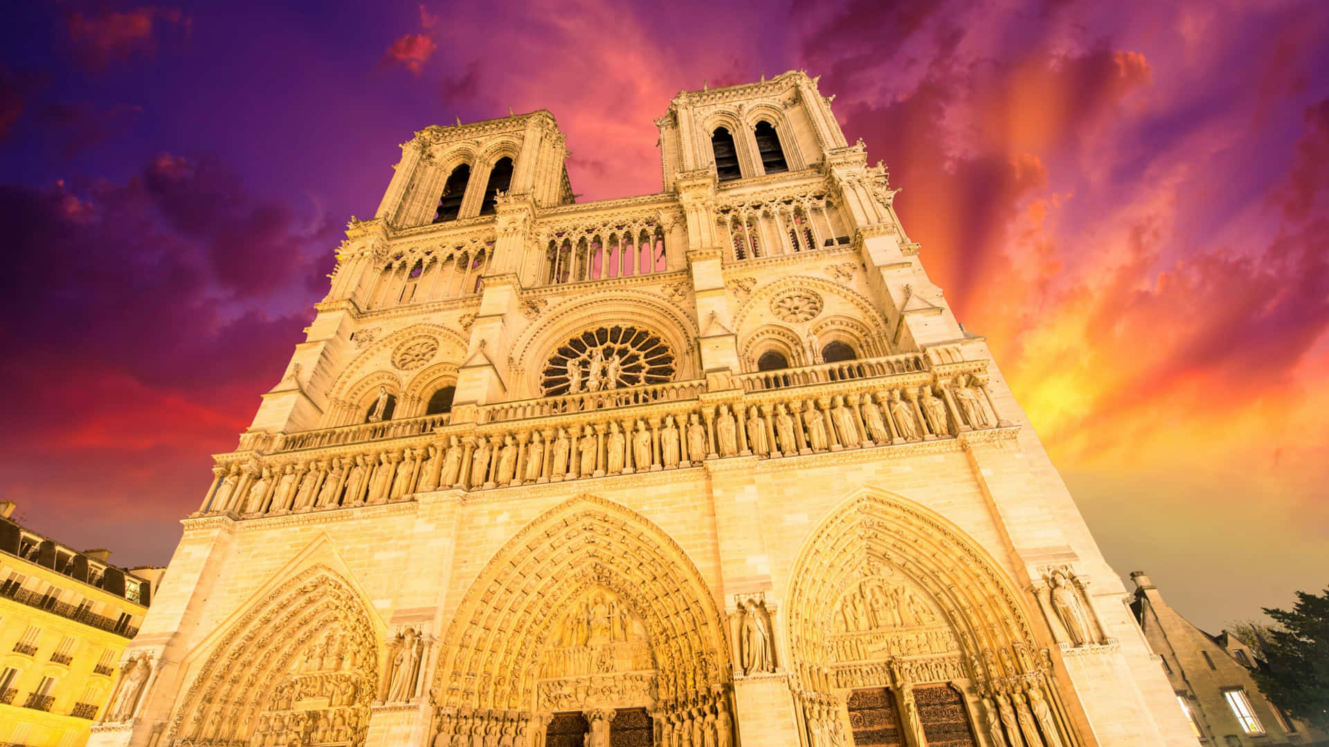 Notre Dame Cathedral Low Angle Shot Wallpaper
